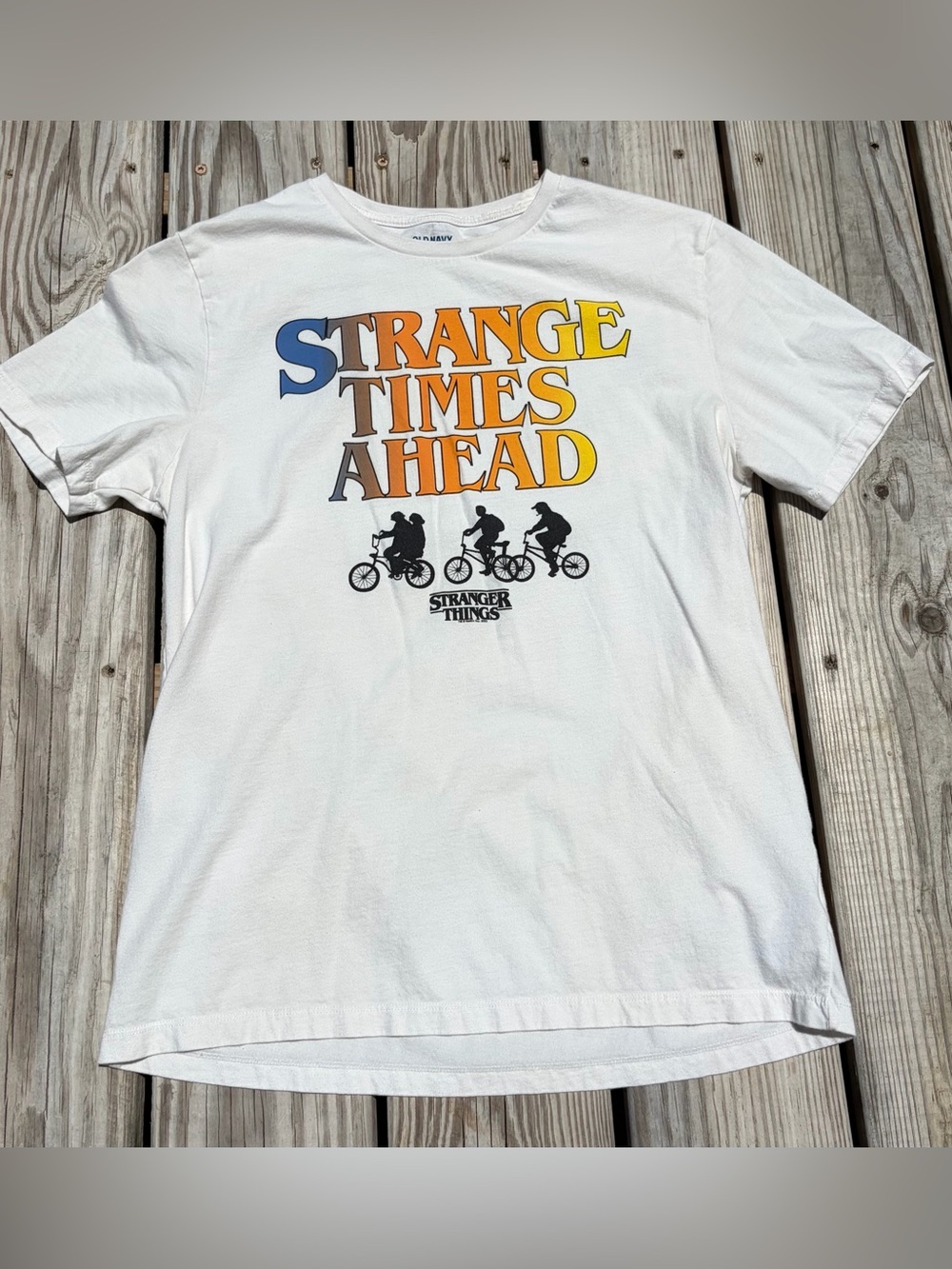 Stranger Things Vintage Style Old Navy T Shirt Off White Strange Times Ahead